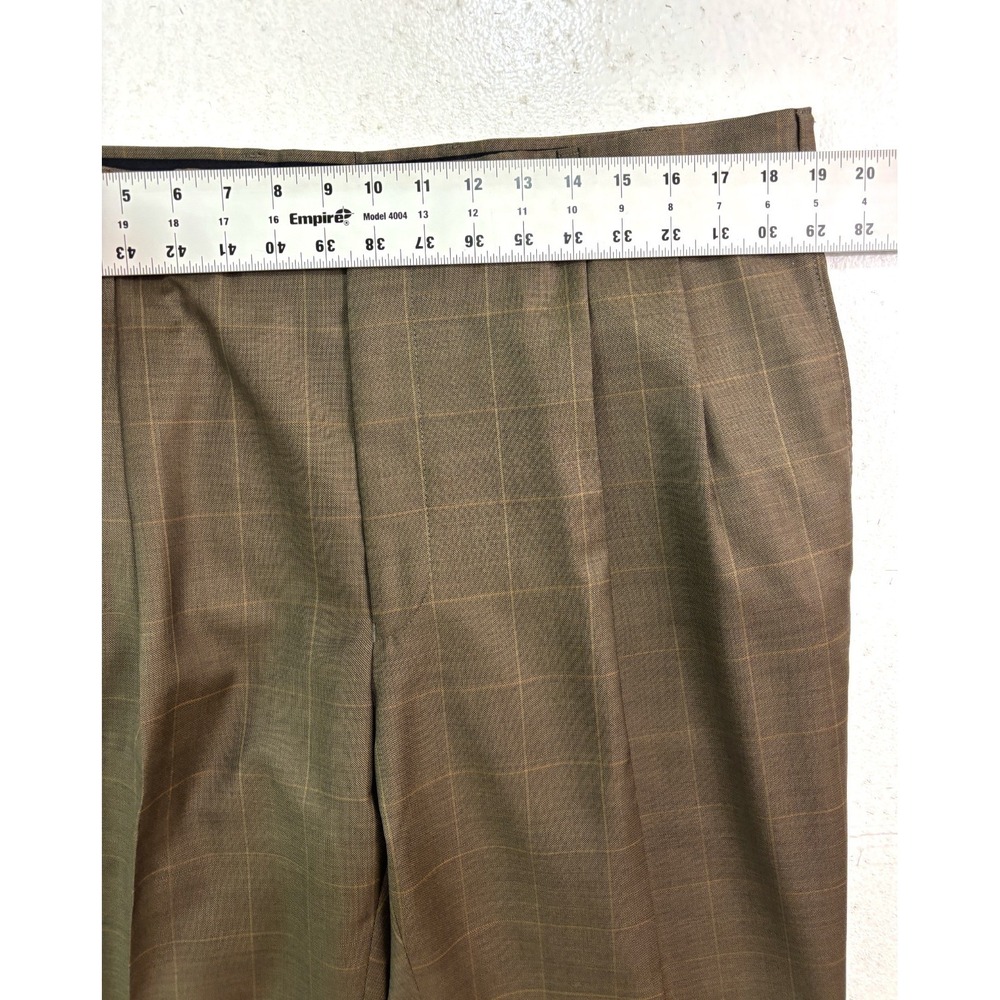Jos A Bank 38x29 Brown Windowpane Suit Pants 100% Wool Pleated Trousers Cuffed - Picture 2 of 9
